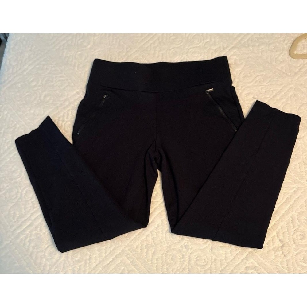 ANN TAYLOR Black Knit Pants Petite MP Straight-Legged Ankle Length Zipper Pocket
